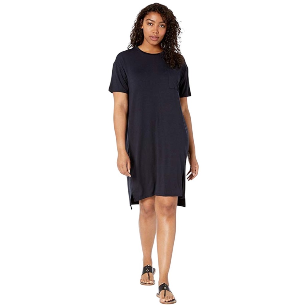 Daily Ritual T-Shirt Dress Women L Black Short Sleeve Pocket Jersey DR1932962